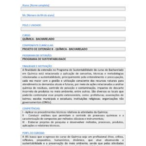 Projeto de extensão II Química – Bacharelado