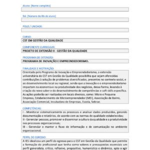 Projeto de Extensão II - Gestão da Qualidade