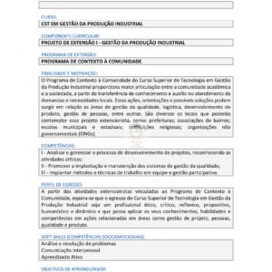 Projeto de extensão I – Gestão da Produção Industrial