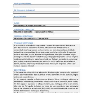 PROJETO DE EXTENSÃO I - ENGENHARIA DE MINAS