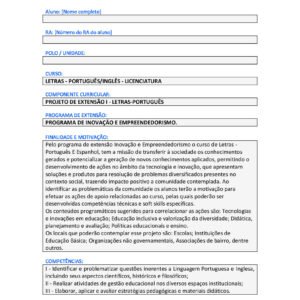 PROJETO DE EXTENSÃO I - LETRAS - PORTUGUÊS/INGLÊS - LICENCIATURA