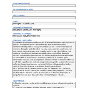 Projeto de Extensão II - Nutrição