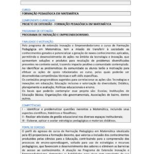 Projeto de Extensão – Formação Pedagógica em Matemática
