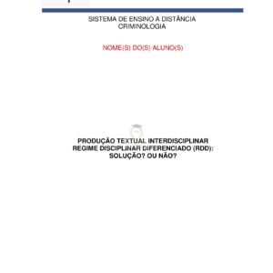 Portfólio Regime disciplinar diferenciado (RDD): Solução? Ou não?