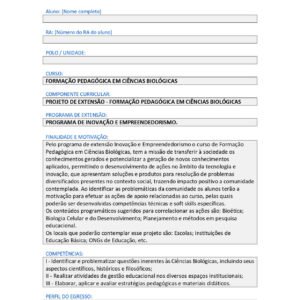 PROJETO DE EXTENSÃO - FORMAÇÃO PEDAGÓGICA EM CIÊNCIAS BIOLÓGICAS