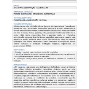 PROJETO DE EXTENSÃO I - ENGENHARIA DE PRODUÇÃO