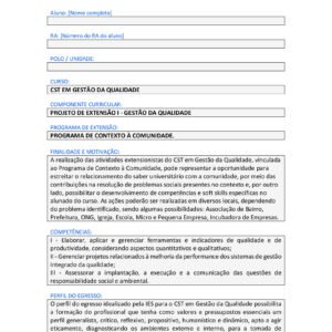 Projeto de extensão I – Gestão da qualidade