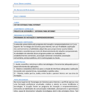 Projeto de Extensão II - Sistemas para Internet