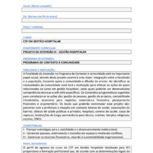 Projeto de Extensão III - Gestão Hospitalar
