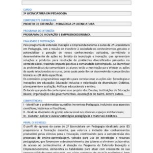 PROJETO DE EXTENSÃO - PEDAGOGIA 2ª LICENCIATURA
