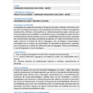 PROJETO DE EXTENSÃO - FORMAÇÃO PEDAGÓGICA EM LETRAS - INGLÊS