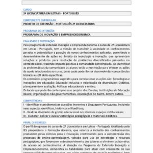 Projeto de extensão Português 2° licenciatura